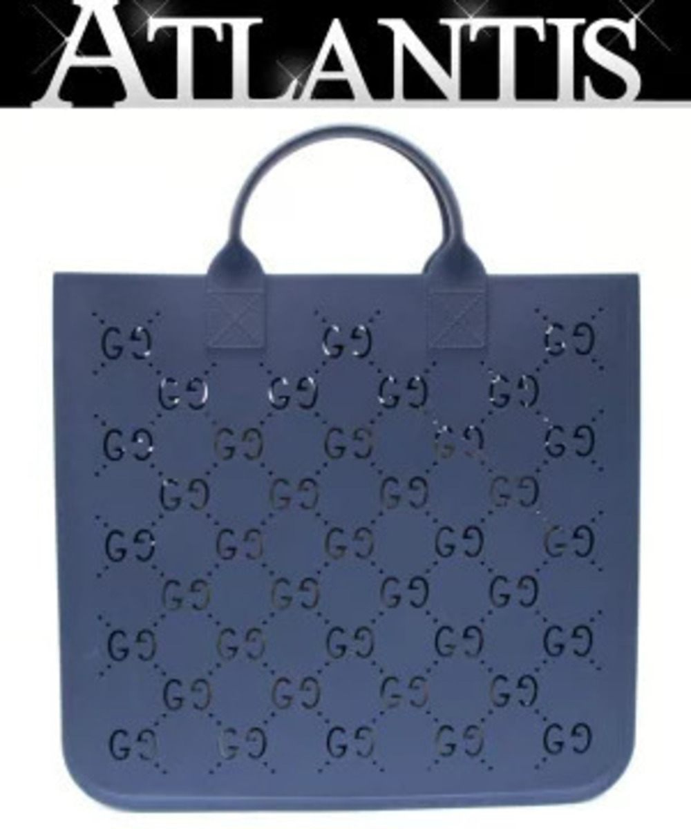 Gucci GG Rubber Tote Bag Navy Blue